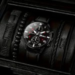 4-PIECE Men's Fashion Watch Set Quartz Movement Electronic Drive Pu Leather Strap Zinc Alloy Case Round Dial Date Feature Fashio