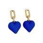 Bold Gold Link Chain Heart Drop Earrings - Blue