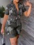 Camo Print Casual Two-piece Set Twist Short Sleeve Tops & Slim Shorts With Pockets Outfits Women's Clothing