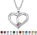 CNE101234 - 925 Sterling Silver Personalized Couples Names & Birthstones Necklace