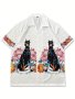 Men's Trendy Lapel Collar Graphic Shirt With Stylish Dog And Floral Print For Summer Vacation And Casual Wear