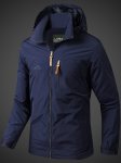 Solid Color Men's Hooded Long Sleeve Zipper Down Windbreaker Jacket With Stand Collar And Zippered Pockets Versatile And Waterpr