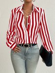 Striped Button Front Shirt Elegant Long Sleeve Lapel Shirt Women's Clothing