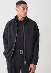 Textured Zip Up Smart Jacket - Black