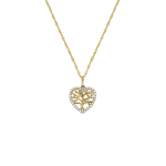 Yellow Gold Cubic Zirconia Tree Of Life Heart Pendant On Bonded Chain