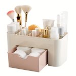 Versatile Freestanding Makeup Organizer - Plastic Cosmetic Storage Drawer For Skincare Brushes & Accessories - Perfect Gift For
