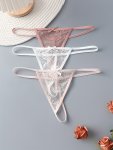 3PCS Solid Seamless Lace Semi Sheer Thongs Sexy Comfy Breathable Stretchy Intimates Panties Women's Lingerie & Underwear