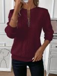 Zipper Textured Pullover Sweatshirt Casual Solid Color Long Sleeve Sweatshirt Women's Clothing