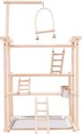 31 Inch Wooden Parrot Play Stand With Tray And Cups