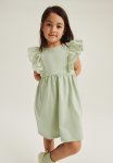 Flounce-trimmed Jersey Dress - Green