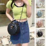 Pu Leather Quilted Round Crossbody And Handbag With Embroidery And Tassel Charm For Women
