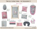 Cot Duvet Bedding Ellie Elephant Pink Ellie Elephant Swing Grey Background Set