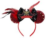 Qhq-shininglifi Pirate Mouse Ears Headband Red And Black Sequin Skull Design With Feathers Costume Party Accessory Birthday Hall