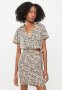 Clara Short Sleeve Wrap Crop Shirt - Beige & Blue