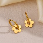 Tiny Golden Flower Design Hoop Earrings Stainless Steel Jewelry Elegant Leisure Style For Women Dating Earrings