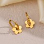 Tiny Golden Flower Design Hoop Earrings Stainless Steel Jewelry Elegant Leisure Style For Women Dating Earrings