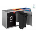 Full Recycling Bin Three Division – Stainless Steel – Bin Liners – 119X 60 X 99CM – RECJ003SI