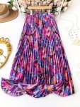 Floral Print Elastic Waist Pleat Skirt Elegant A-line Skirt For Spring & Summer Women's Clothing