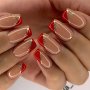 Red Slant French False Nails Medium Ballet Square Fake Nails Glitter Acrylic Artificial Press On Nails For Women Girls