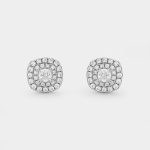 Sterling Silver Cubic Zirconia Double Halo Cushion Stud Earrings