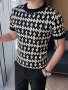 Geometric Pattern Design Men's Fashion Round Neck Knitted T-Shirt Short Sleeve Slim Fit Sweater For Spring/ Summer Casual Daily Wear