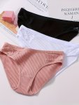 3PCS Lace Stitching Ribbed Briefs Comfy & Breathable Stretchy Intimates Panties Women's Lingerie & Underwear
