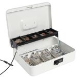 Jssmst Large Locking Cash Box With Money Tray Metal Money Box With Combination Lock White