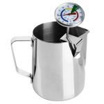 Stainless Steel Milk Frothing Pitcher With Thermometer For Steaming Milk - Ideal Milk Thermometer And 20OZ Milk Jug For Making B