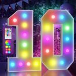 Marquee Numbers Colorful 10TH Birthday Decoration: 4FT Large Light Up 10 Year Old Birthday Decorations Anniversary Backdrop Card