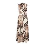 Ecru & Brown Printed Belted Jumpsuit