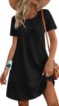 Elescat Fall Dresses For Women Casual With Pockets Summer MINI Beach Sundress Short Sleeve Loose Fit Black S