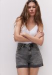 High-waisted Denim Shorts - Denim Grey