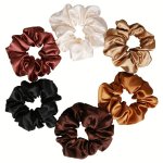 6PCS Luxe Satin Hair Scrunchies - Solid Color High Elasticity Ponytail Holders For Women & Teens - Elegant Hair Accessories