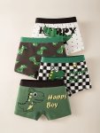 4PCS Children's Boxer Briefs Cute Cartoon Dinosaur Print Cotton Bottoming Underwear Soft Comfy Breathable Kids Shorts For All Se