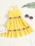 Girl's Flower Embroidery Waist Slip Dress Holiday Casual Dresses Summer Gift
