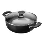 Vinod Black Pearl Hard Anodized Deep Kadhai With Glass Lid Black - 3.1 Liters 3.2 Quarts 24CM Riveted Handles - Multi-use Pot W