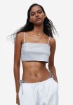 Glittery Tie-detail Bralette Top - Silver-coloured glittery
