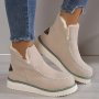 Women's Thermal Plush Lined Ankle Boots Comfortable Slip On Flat Short Boots Winter Warm Outdoor Boots