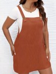 Plus Size Solid Button Front Overall Dress Casual Sleeveless Overall Dress For Spring & Summer Women's Plus Size Clothing