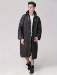 Solid Waterproof Men's Long Sleeve Long-length Hooded Raincoat With Buttons For Outdoor Cycling Hiking Fishing Camping