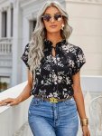 Floral Print Tie Neck Blouse Elegant Long Sleeve Blouse For Spring & Fall Women's Clothing