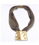 Wire Mesh Textured Square Necklace - Pewter Free