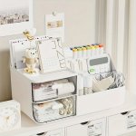 Drawer-style Desktop Storage Box Pen Holder Desk Organizer Office Transparent Large Capacity Student Household Cream-colored Mul