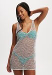 Cotton On Open Mesh V Front Beach MINI Dress - White open Mesh