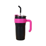 860ML Coffee Mug With Lid & Straw Black & Pink