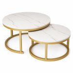 Modern Round Nesting Coffee Table Set Of 2 Luxury Faux Marble Top