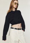 Cropped Drawstring-detail Shirt - Black
