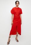 Gauged Front Dolman Sleeve Midi Dress - Red