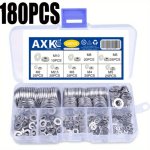 180PCS M2 M2.5 M3 M4 M5 M6 M8 M10 Stainless Steel Flat Washer Plain Washer Flat Gasket Rings Assortment Kit For Sump Plugs