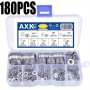 180pcs M2 M2.5 M3 M4 M5 M6 M8 M10 Stainless Steel Flat Washer Plain Washer Flat Gasket Rings Assortment Kit For Sump Plugs